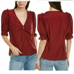 🐝- Joie sz Small Burgundy Puff Sleeve Blouse